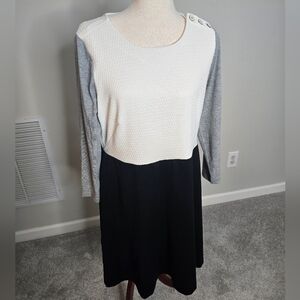 Loft Black and White Dress with Gray Sleeves Size 14